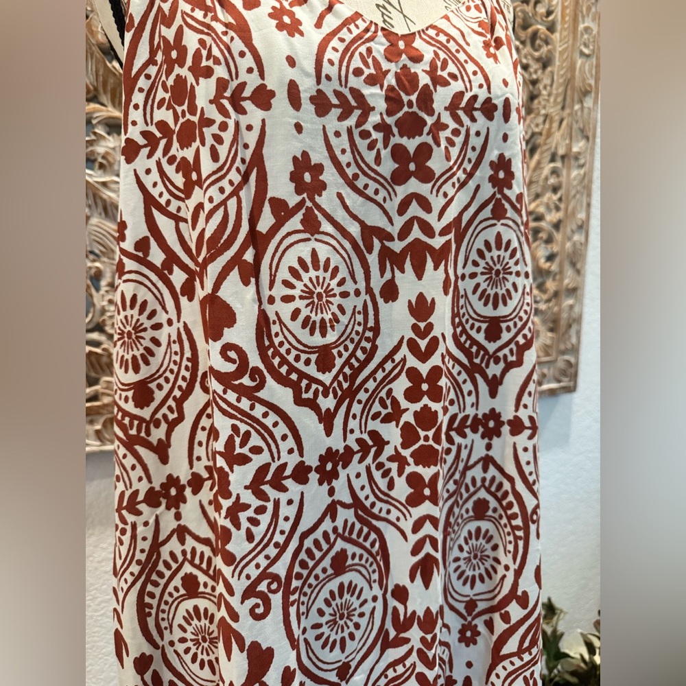 Ivy Street Bold Rust Color Medallion Print Oversized Maxi Boho Chic Dress - Picture 5 of 13